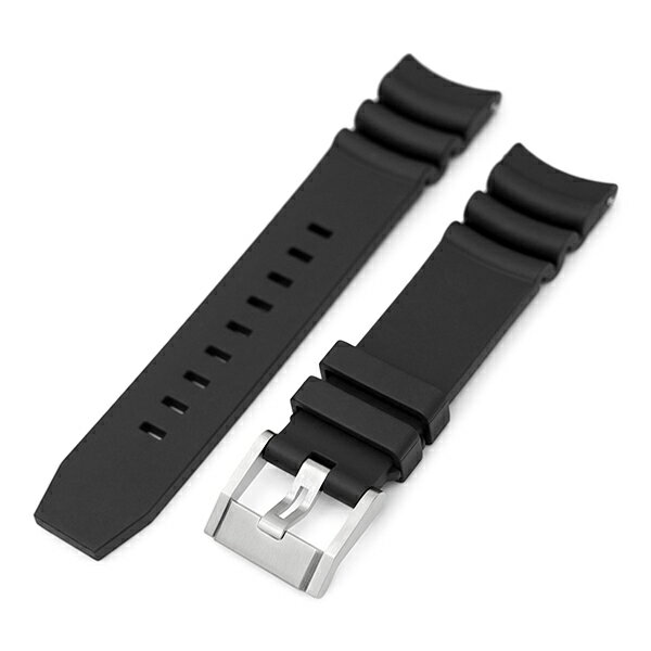 22mm MiLTAT 時計ベルト FKMラバー ファイヤーウェーブ ブラック カーブドエンド クイックリリース