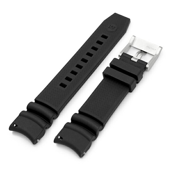 22mm MiLTAT 時計ベルト FKMラバー ファイヤーウェーブ ブラック カーブドエンド クイックリリース