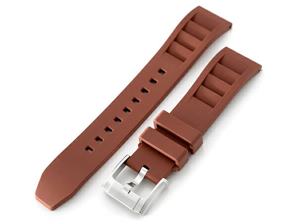 20mm MiLTAT 時計ベルト FKMラバー ベント ブラウン ストレートエンド クイックリリース