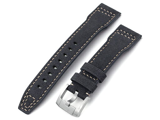 20mm MiLTAT 時計ベルト アルカンターラ チャコールブラック ベージュステッチ ブラッシュドバックル クイックリリース 20mm MiLTAT 時計ベルト アルカンターラ チャコールブラック ベージュステッチ ブラッシュドバックル クイックリリース