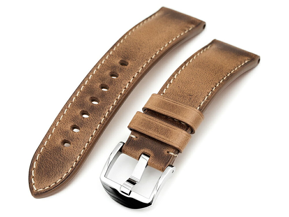 26mm MiLTAT 時計ベルト HORWEEN ホーウィン クロムエクセル ビンテージブラウン ベージュステッチ ポリッシュドバックル パネライラジオミール他(2)