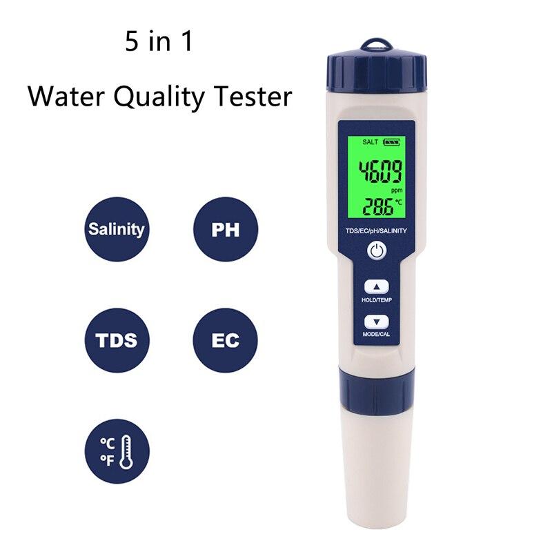 5-in-1デジタルテスター 高品質の塩分テスター 温度計 スイミングプール用 Saquarium,水質検出器