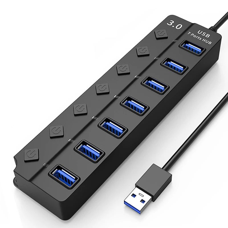 【USB ハブ 7ポート】：コンピューターまたはラップトップの1つのUSBポートを、キーボードとマウス、プリンター、フラッシュドライブ、その他の周辺機器などの複数のデバイス用の7つの追加 USB3.1 Gen1 データポートに即座にUSB 拡張します。 【独立電源スイッチ】：7つのオンオフスイッチを備え、LEDインジケーターで各USB ポートを制御して、電源ステータスを個別に表示し、プラグの抜き差しを減らし、デバイスの管理を容易にします。 【5Gbpsデータ転送速度】：USB3.0ポートは、最大5Gbpsの超高速転送速度に対応して、HDムービーまたはファイルを数秒で転送可能です。また、このUSB HubはUSB 2.0/1.1との下位互換性があることができます。 【幅広い互換性】：USB 3.0 ハブはほとんどのオペレーティングシステムと互換性がある：Windows 10、Mac OS、iPad OS、Linux 2.6.14以降、ドライバーをインストールせず、プラグアンドプレイです。 【耐久性とポータブル性】：このUSB拡張は高品質のABSプラスチック製外装ケースでできており、頑丈で耐久性があり、取り外し可能なケーブルを備えたコンパクトなデザインが、家庭での使用や出張での持ち運びに最適です。