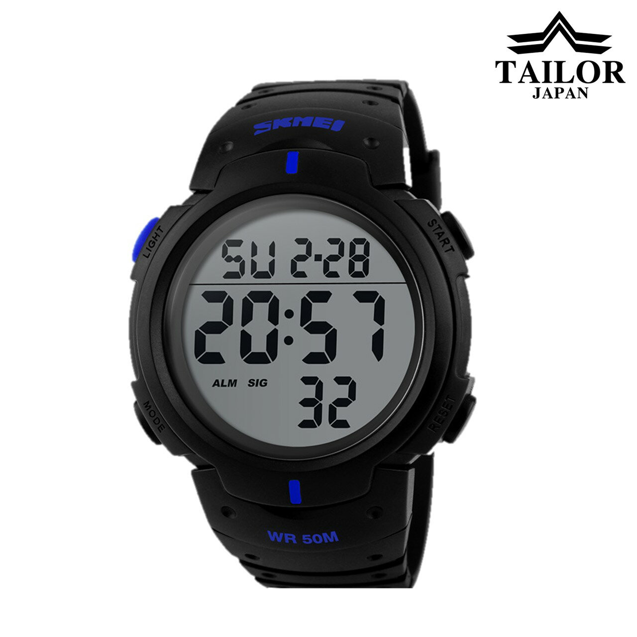 スポーツウォッチ (ブルー)光る デジタル腕時計 腕時計 ランニング ミリタリーウォッチ メンズ スポーツ アラーム ストップウォッチ 生活防水 文字 大きい ...