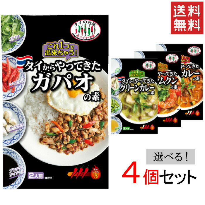 【メール便送料無料】【選べる4個セット】メール便 タイからやってきた タイ料理の素シリーズ トムヤムクン グリーンカレー レッドカレー ガパオ 約2人前 時短 エスニック料理まとめ買い