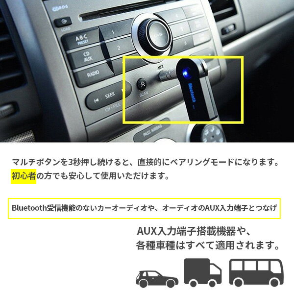 Bluetooth 受信機 発売モデル 車 ブルートゥース ワイヤレス音楽再生 通話 接続 スピーカー ワイヤレス スマホ レシーバー オーディオ Iphone6 Aux3 5mm