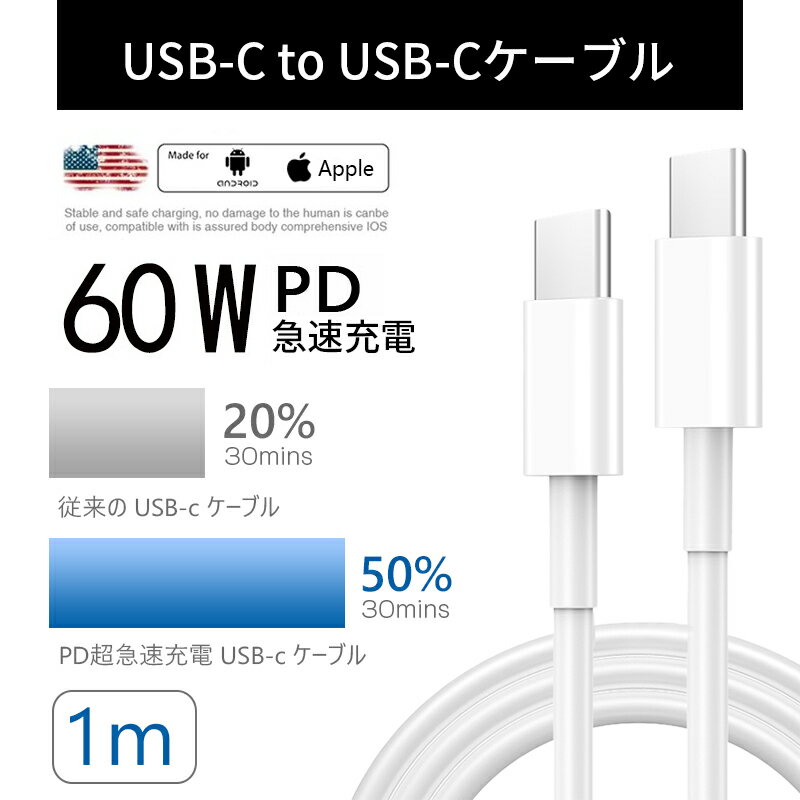 Type-Cケーブル iphone15は対応 充電ケーブル タイプcケーブル 充電コード USB-C to USB-C ケーブル TypeC to TypeC データー通信 PD急速充電 Android充電