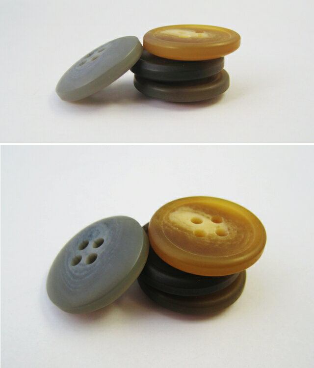 単品販売 ツヤなし 水牛調 ベーシック型 4つ穴 ボタン30mm