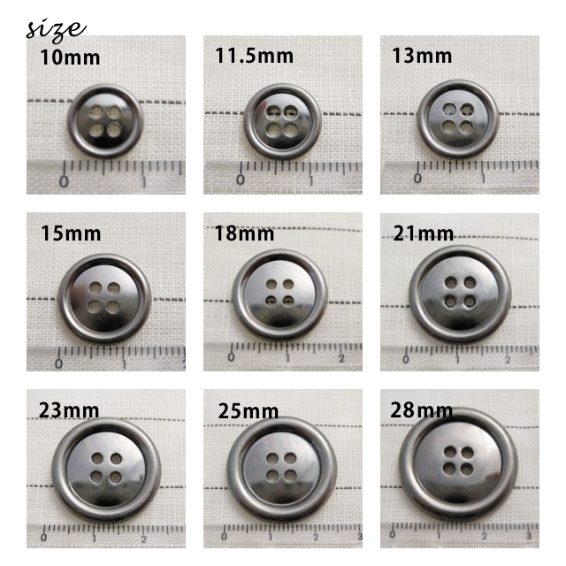 定番 4穴 メタル調 ボタン 23mm × 1個 （メッキ・金属調・5色展開）