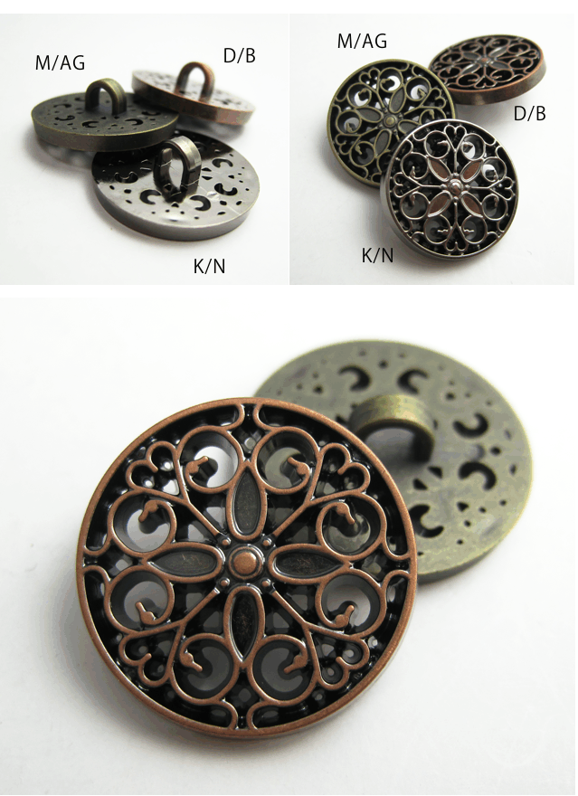 アンティーク調 透かし メタル調 メッキ ボタン タイプ3：裏足金属調・20mm×1個