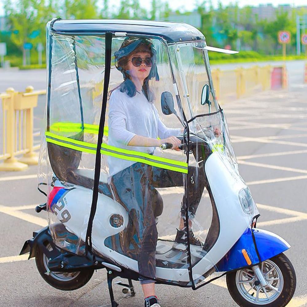 Rakuten - ユニバーサル電動バイクサンシェードカバー、スクーター防雨 防風 サンシェード UVカット 防寒 防雨 耐久性 透明 ウインドスクリーン 全天候保護 スクーター 多様な車種対応 撥水加工 取付簡単