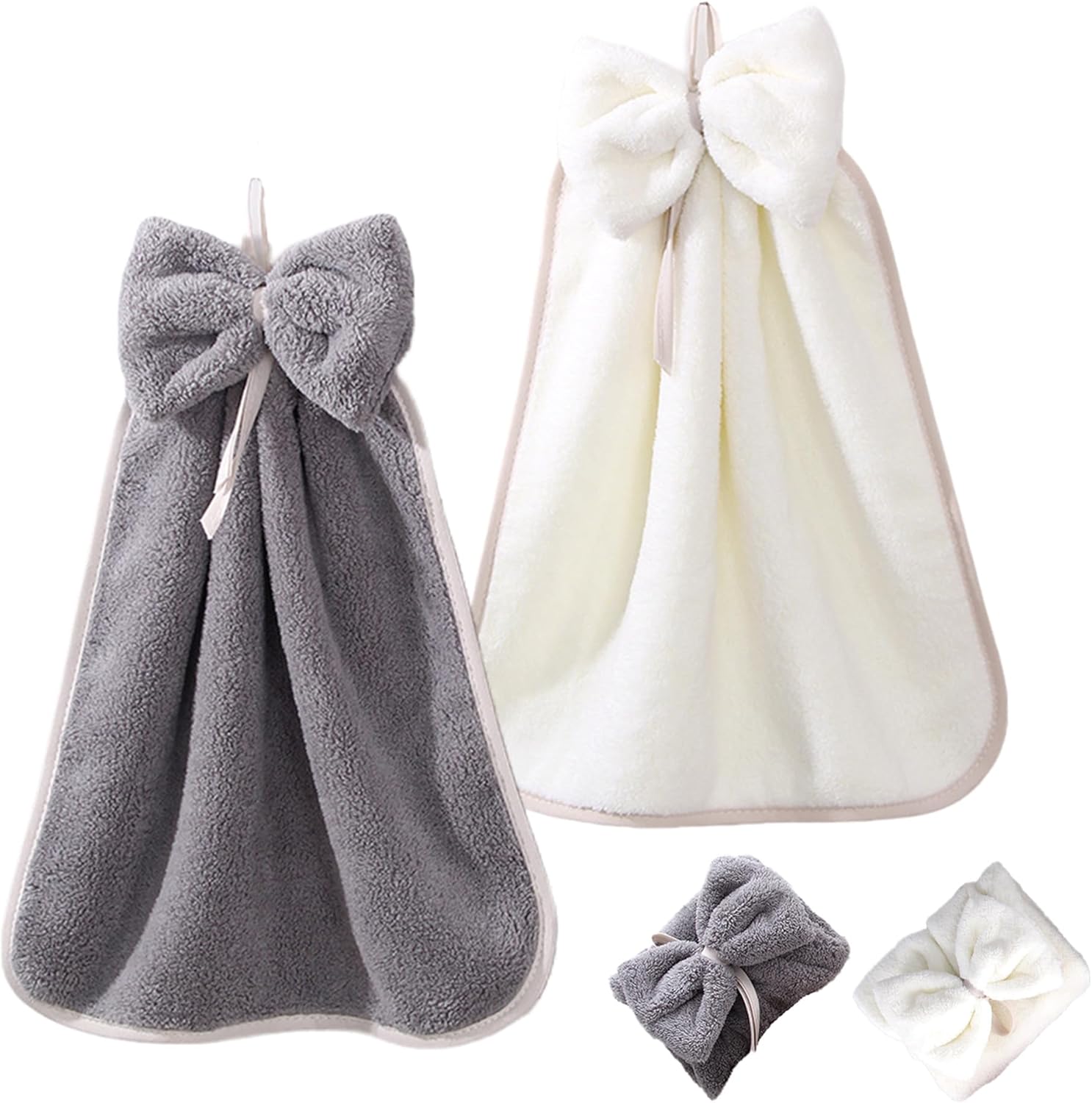 ループ付きタオル - 紐付きタオル 子供用 男女兼用 キッチンにも最適な柔らかいハンカチ 吸水 33x33cm ..