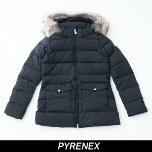 PYRENEX(ピレネックス)リアルファーフード付きダウンジャケットブラックレディースウェアHWM006 P000938AUTHNTIC SOFT FUR