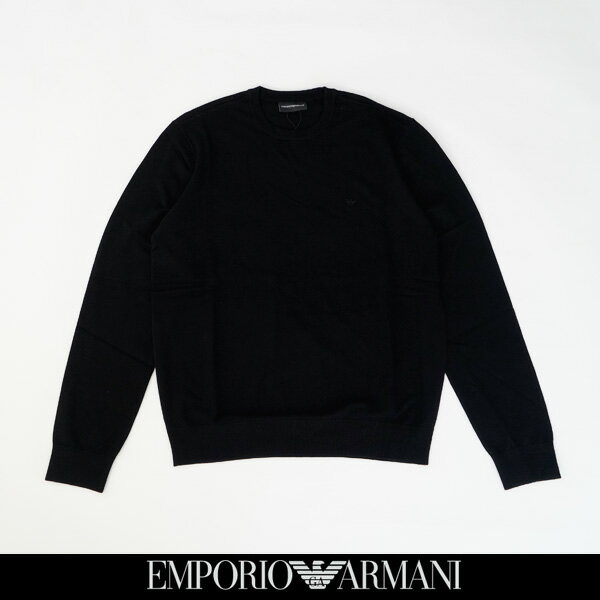 アルマーニ EMPORIO ARMANI（エンポリオ アルマーニ）クルーネックセータープレーンウェフトニット ロゴ刺繍ブラック8N1MA1 1MPQZ