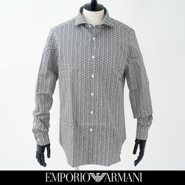 EMPORIO ARMANI（エンポリオ アルマーニ）カジュアルシャツ ストレッチコットンサテン製 ホワイト×ブラック 3L1C86 1NB3Z F141