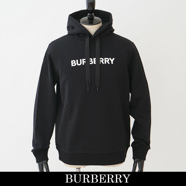 Burberry(バーバリー)パーカープルオーバーロゴプリント コットンフーディーブラック8055318