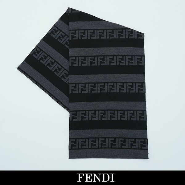 フェンディ マフラー（メンズ） FENDI(フェンディー)ニットマフラーグレー×ブラックFXS124 AH84 F13C0