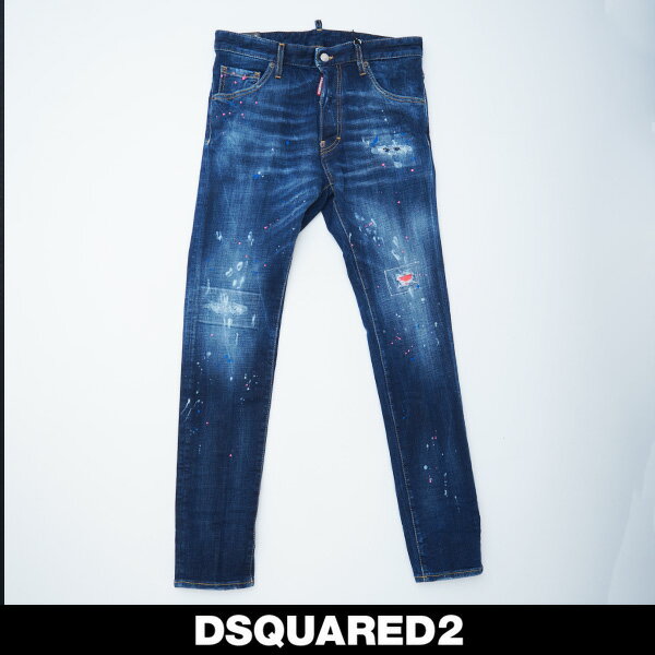 DSQUARED2(ディースクエアード)ダメージ加工ジーンズインディゴ系DARK NEON SPLASH WASH COOL GUY JEANS74LB1458 S30664