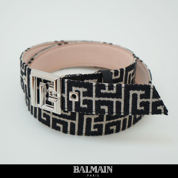 BALMAIN(バルマン)ベルトPB モノグラム ジャカードベルトブラックWJ016TJMN