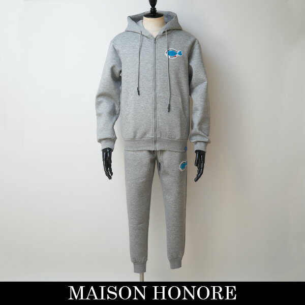 MAISON HONORE(メゾンオノレ)セットアップグレーfish patch cardboard zip hoodie/fish patch cardboar..
