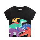 恐竜 カラフル ボーイズ 半袖 Tシャツ ブラック キッズ 男の子 綿 コットン 80 90 100 110 120 130(4)