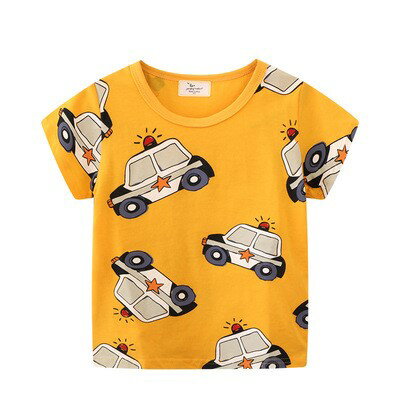 【値下げしました】はたらくくるま パトカー 警察 総柄 イエロー 半袖 Tシャツ ボーイズ 男児 80 90 100