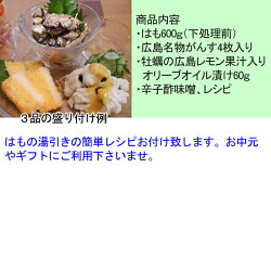 送料無料広島鱧(はも)セット(梅)瀬戸内海産活き締め鱧(はも)600g辛子酢みそ付(レシピ、辛子酢みそ付き)・牡蠣のおつまみ・広島名物がんす(お中元)