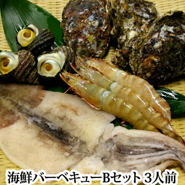 海鮮 バーベキュー Bセット（夏は 岩牡蠣 3個 冬は 牡蠣 牡蠣のないシーズンは 殻つき ホタテ 3個） サザエ 3個 有頭エビ （解凍）3個 真いかの一夜干し (解凍)1枚)【smtb-KD】【02P06jul13】( さざえ 海老 イカ 一夜干し )