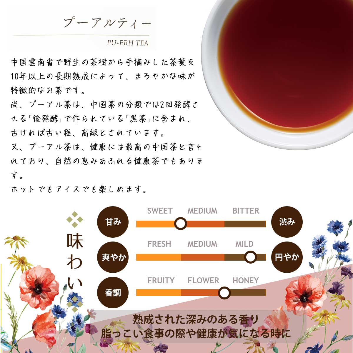 Mug&Pot プーアル茶 ティーバッグ プーアール茶（中国茶 黒茶 ウーロン茶 茶葉が開く ティーパック 2g×6P）