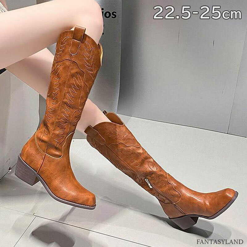 ロングブーツ 大きいサイズ ロング ブーツ レディース 刺繍 疲れない 幅広 甲高 履き口 ふくらはぎ ゆったり ブーツ おすすめ ワイズ 3E 大きい 筒 筒周り 歩きやすい ローヒール 冬 靴 ブラウン 茶色 おしゃれ ジョッキーブーツ 送料無料