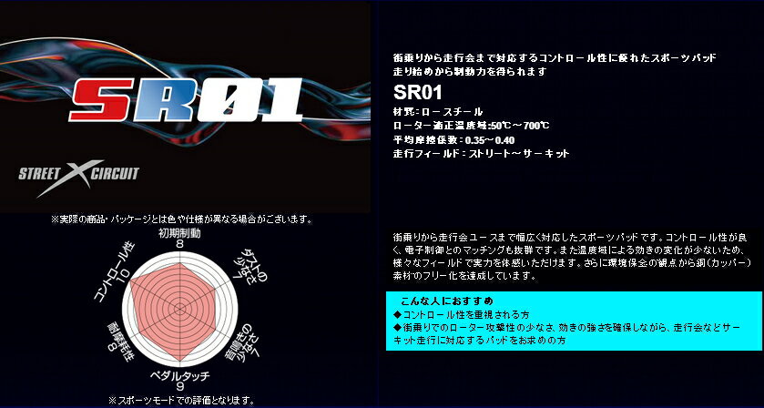 【エンドレス ブレーキパッド】トヨタ カローラ ルミオン 等にお勧め SR01 リヤ 型式等：ZRE154N 品番：EP434