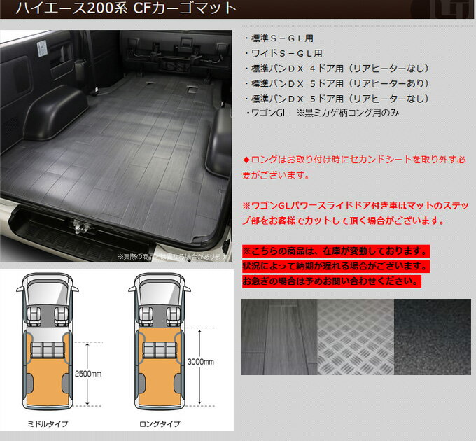 【ユーアイビークル UI vehicle】ハイエース 等にお勧め CFカーゴマット グレー木目1.8mm厚（ミドル） 型式等：200系