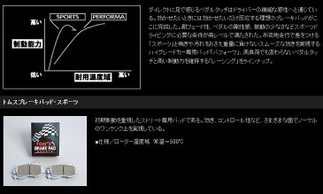 【トムス/TOMS】トムスブレーキパッド・スポーツ フロント WiLL VS /ウィル NZE127 などにお勧め 品番：0449A-TS427