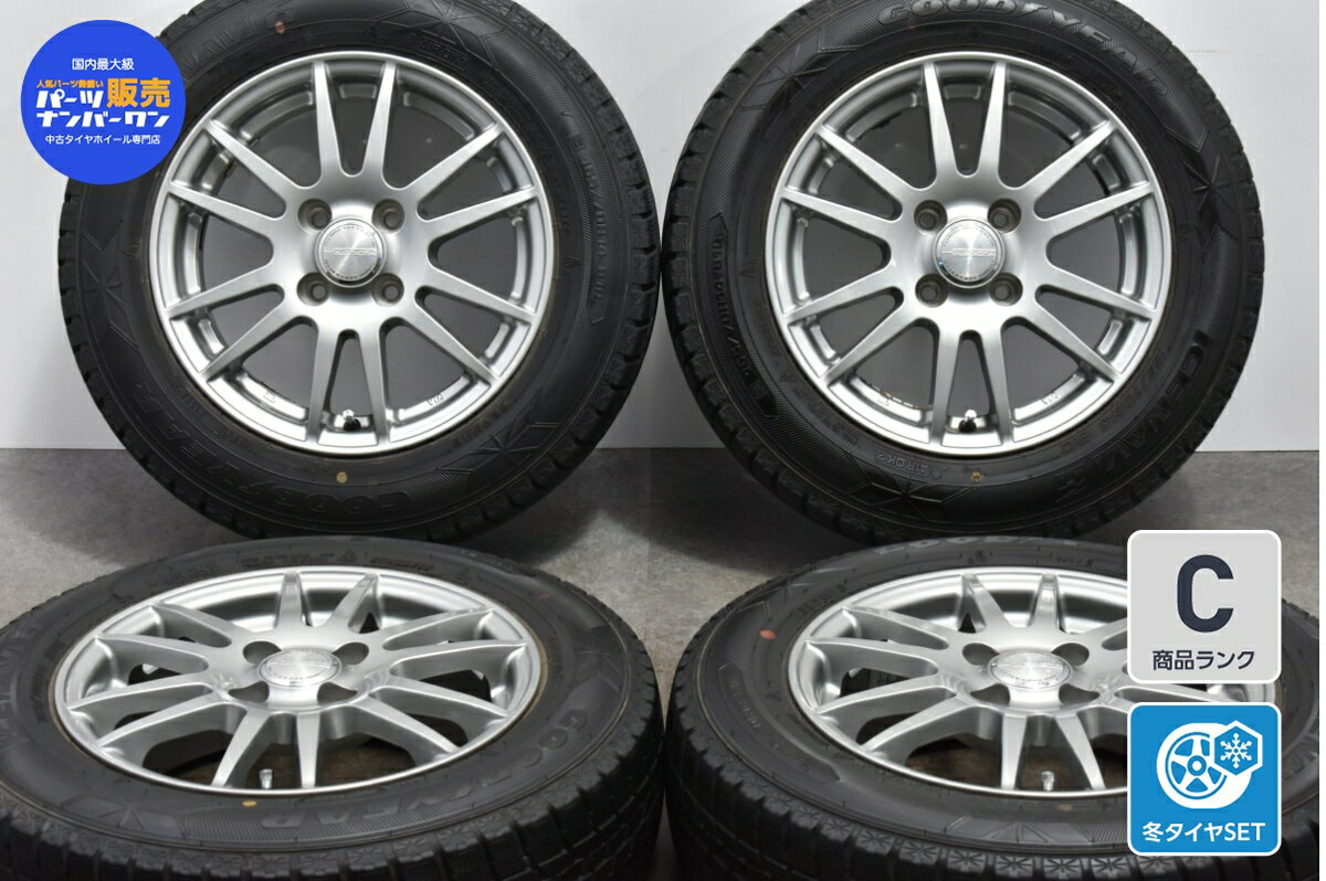 中古 トーヨー スタッドレスタイヤホイールセット 4本セット 14インチ 5.5J +42 PCD 100 165/70R14 81Q【 グッドイヤー 製 スタッドレスタイヤ付き】