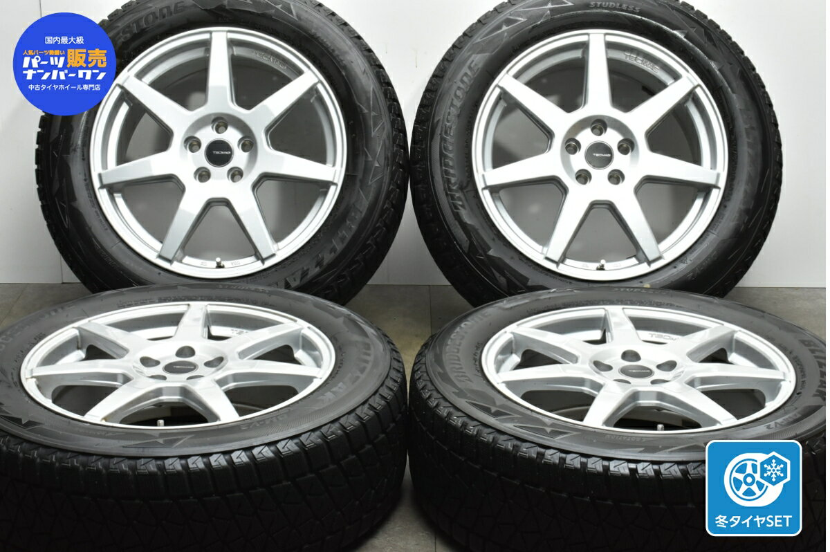 中古 テクマグ スタッドレスタイヤホイールセット 4本セット 18インチ 7.5J +55 PCD 108 235/60R18 107Q【 ブリヂストン 製 スタッドレスタイヤ付き】