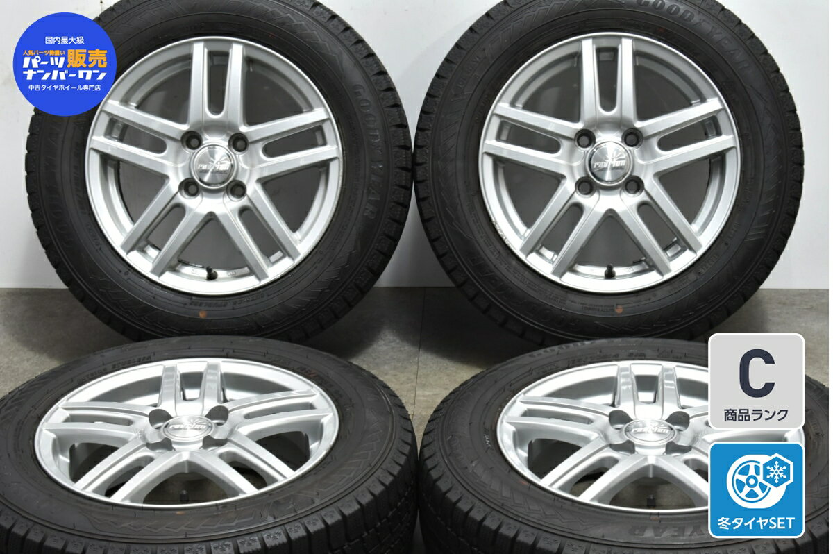 中古 Weds スタッドレスタイヤホイールセット 4本セット 14インチ 5.5J +45 PCD 100 165/70R14 81Q【 グッドイヤー 製 スタッドレスタイヤ付き】