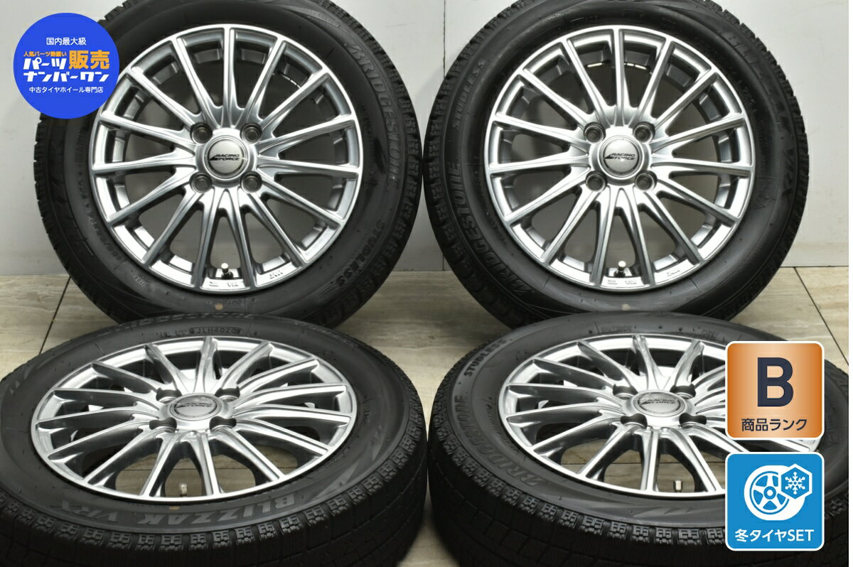 中古 レーシングフォース スタッドレスタイヤホイールセット 4本セット 14インチ 4.5J +45 PCD 100 155/65R14 75Q【 ブリヂストン 製 スタッドレスタイヤ付き】