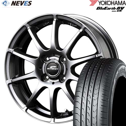 サマータイヤ&ホイールセット 【185/70R14 88S 2022～2023年製 YOKOHAMA(ヨコハマ) BluEarth-RV RV03CK 14x5.5J 4H SCHNEIDER STAG メタリックグレー】 取り寄せ商品 欠品時はご連絡