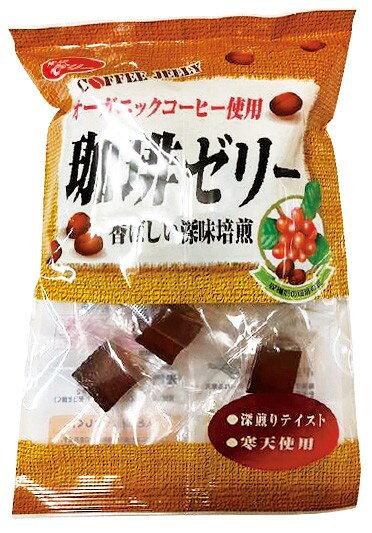 ■容量：110g■原材料：水飴（国内製造）、還元水飴、エリスリトール、寒天、澱粉、コーヒーエキス、有機珈琲、こんにゃく粉／香料、乳化剤（大豆由来） ■賞味期限：製造日より180日■保存方法：＊直射日光・高温多湿を避けて保存してください。　S■配送方法：常温☆有機栽培コーヒーを使用した、甘さひかえめのゼリーです。砂糖は使用しておりません。 ☆コクのある上品な味わいの深煎り味の寒天ゼリーです。 ☆寒天・マンナン粉は、食物繊維を多く含む食品です。 ☆エリスリトールは、カロリー源にならない天然の糖質です。 ☆非遺伝子組み換えの水飴を使用しています。（分類：加工食品/菓子/ゼリー、水菓子）※JANコード：4901377002177 ※手配商品のため、メーカーの在庫状況によっては欠品となる場合があります。 また、手配商品につきましては、ご注文後のキャンセルはできませんのでご了承ください。