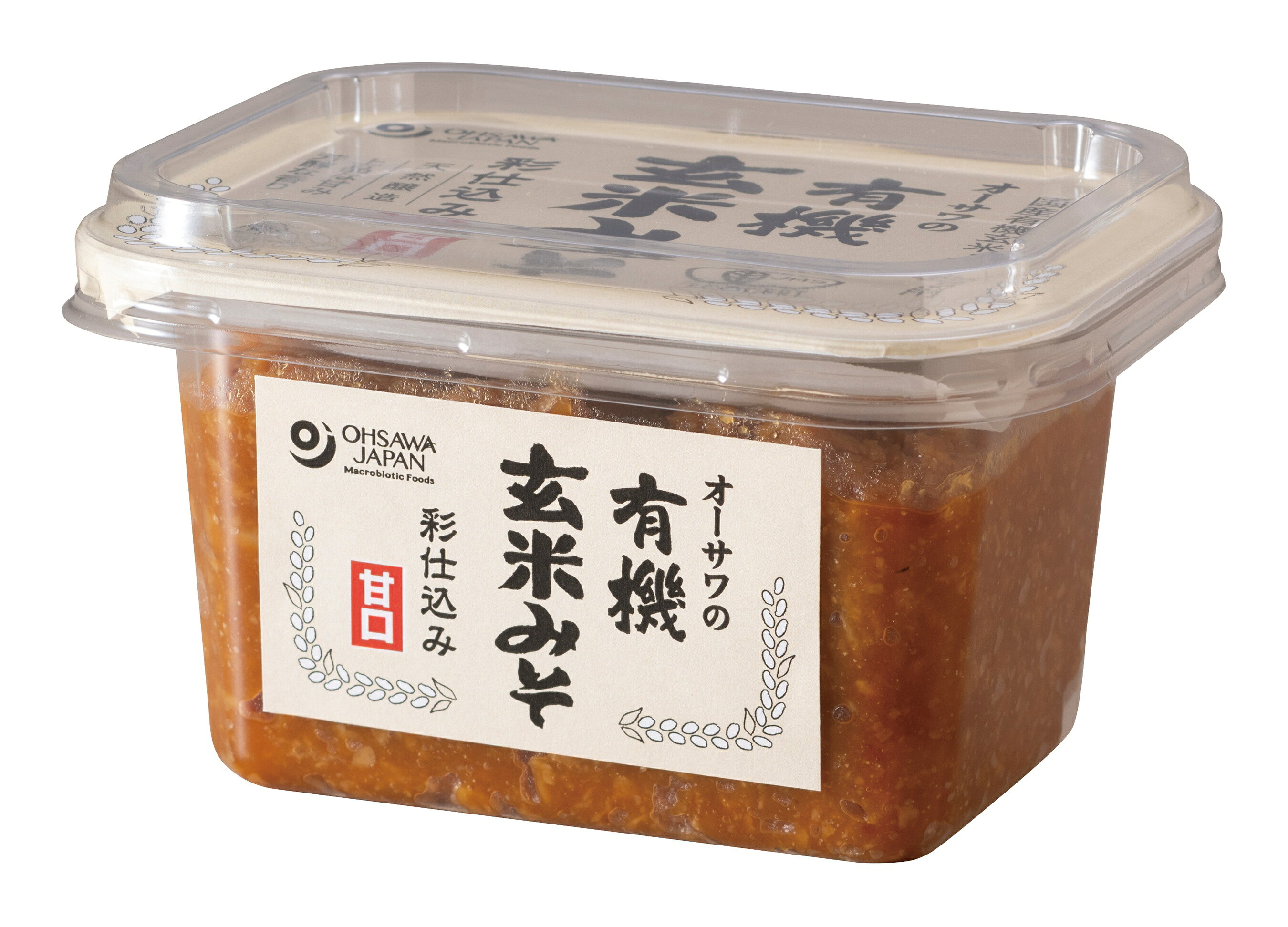 【原材料】 有機玄米(国産)、有機大豆(国産)、食塩(天日塩) 【開封前賞味期間】 冷暗所で6ヶ月 【開封後の保存方法】 冷蔵庫で保存しお早めに召し上がりください。 【調理法・使用方法】 野菜をディップしても、味噌汁にしても美味しくいただけます。 【栄養成分表示】 100g当たり／エネルギー 224kcal／たんぱく質 10.2g／脂質 5.6g／炭水化物 33.1g／食塩相当量 10.8g 【アレルゲン】 大豆 【販売者名・輸入者名】 オーサワジャパン株式会社■天然醸造法 ■酒精不使用 ■生味噌(非加熱) ■野菜のディップにも ■約8ヶ月熟成 ■淡赤茶色 ■塩分約11％ ※手配商品のため、メーカーの在庫状況によっては欠品となる場合があります。 また、手配商品につきましては、ご注文後のキャンセルはできませんのでご了承ください。