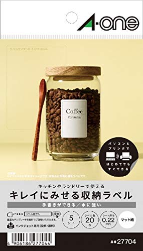 エーワン キレイにみせる収納ラベル（水に強いタイプ） 27704 はがきサイズ（マット紙）4面/5シート入