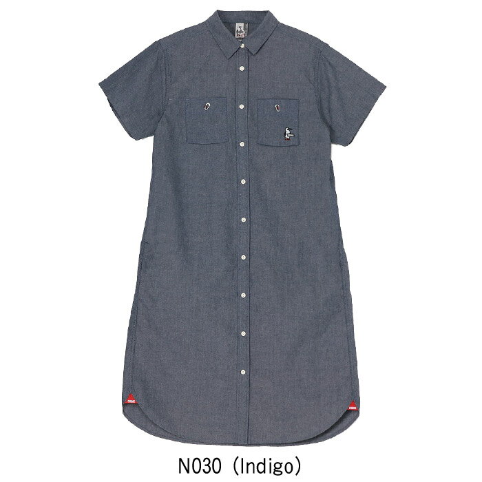 【10%OFFクーポン対象｜5/9 20:00-5/16 1:59迄】 CHUMS チャムス ワンピース シャツワンピース ヤーンダイドシャンブレーショートスリーブドレス レディース カジュアル 前開き CH18-1345