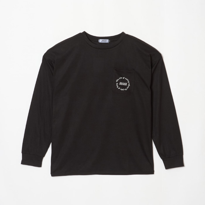 【10%OFFクーポン対象｜2/18 00:00-2/23 01:59】 JINGER ジンガー ユニセックス・ロングスリーブTシャツ 長袖 ルーズフィット メンズ レディース 2024年秋冬 カジュアル 普段着 ブラック JB-0012