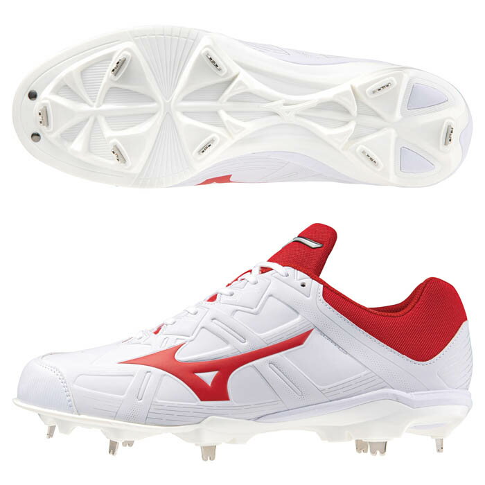 【5/20限定!5%OFFクーポン対象!】 Mizuno ミズノ ライトレボバディー2 野球 ソフトボール スパイク ユニセックス 2023年秋冬 ワイド 3E ホワイト×レッド 11GM232662