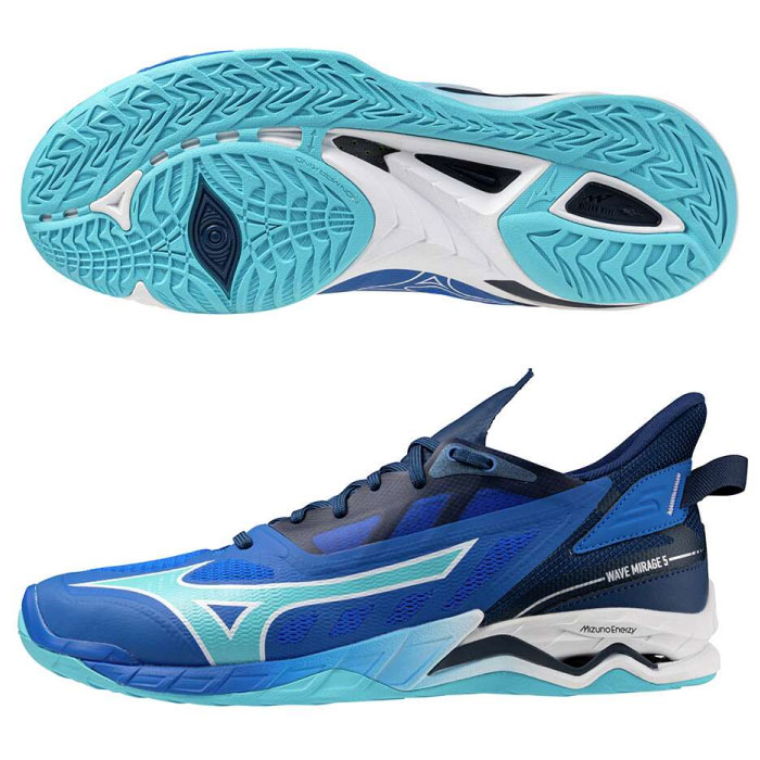MIZUNO ミズノ ウエーブミラージュ5 ハンドボールシューズ 室内 体育館 2024年秋冬 ブルー×ホワイト×ネイビー X1GA235001
