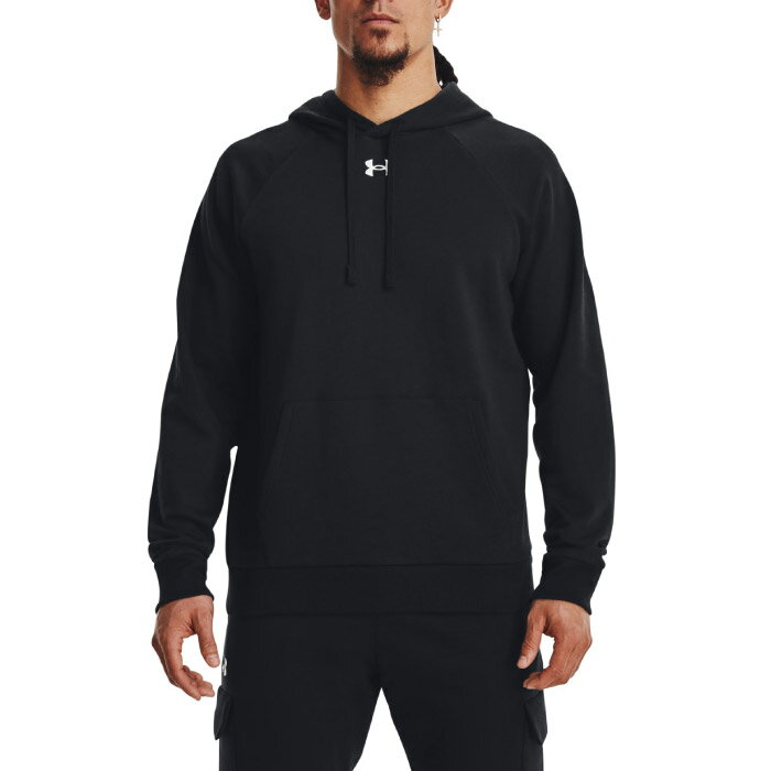 UNDER ARMOUR アンダーアーマー UAライバルフリース フーディー メンズ 2024年秋冬 トレーニングウエア パーカー 吸汗速乾 Black/White 1379757