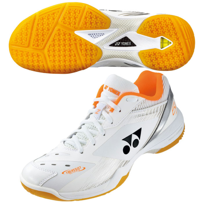 【5/20限定!5%OFFクーポン対象!】 YONEX ヨネックス パワークッション 65Z ワイド バドミントンシューズ 4E 2023年春夏 ホワイト／オレンジ SHB65Z3W-386