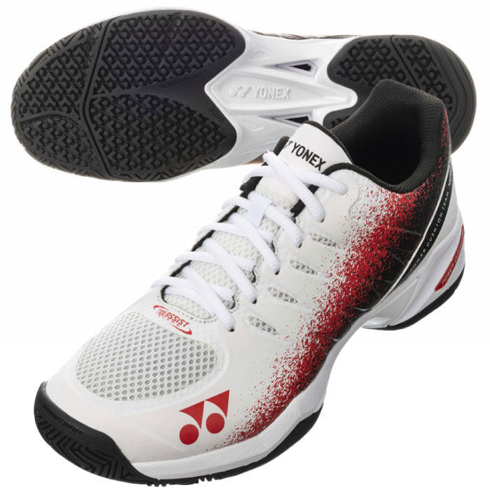 【5/20限定!5%OFFクーポン対象!】 YONEX ヨネックス パワークッションチームワイド GC テニスシューズ ローカット 4E クレー 砂入り人工芝コート 2023年秋冬 ホワイト/レッド SHTTWGC-114