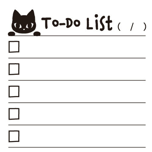 手帳の記録スタンプ 13.ToDoListネコ黒インクまたはインク無し【裏抜けしにくいスタンプ】ファインカラ..
