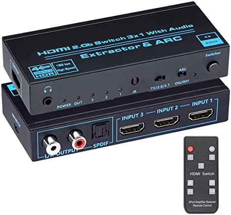 BLUPOW 4K30Hz HDMI切替器 3入力1出力 音声分離（光 同軸デジタル RCA L/R 3.5mm音声出力)HDMIセレクター hdmi分配器 hdmi 分離 音声 hdmi1.4 2160P 3D ARC対応 hdmiスイッチャーVA
